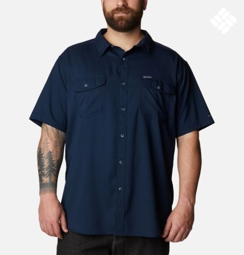 Men's Columbia Utilizer II Solid Short Sleeve Shirts Navy | Plus Size CA-R8564